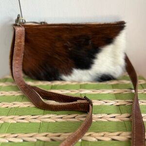 Brynn Capella Brown/White/Black Cowhide Crossbody Bag with Leather Strap